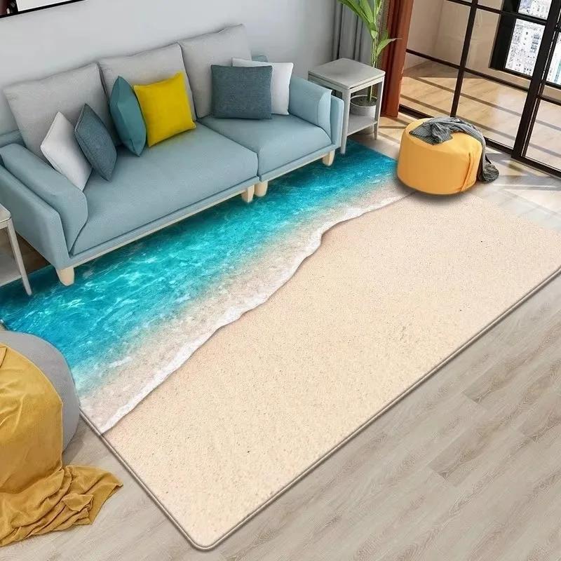 Beach Waves Printed Carpets for Living Room Kids Room Rug Kitchen Mat Floor Carpets Modern Entrance Mat Home Bathroom Rugs INS