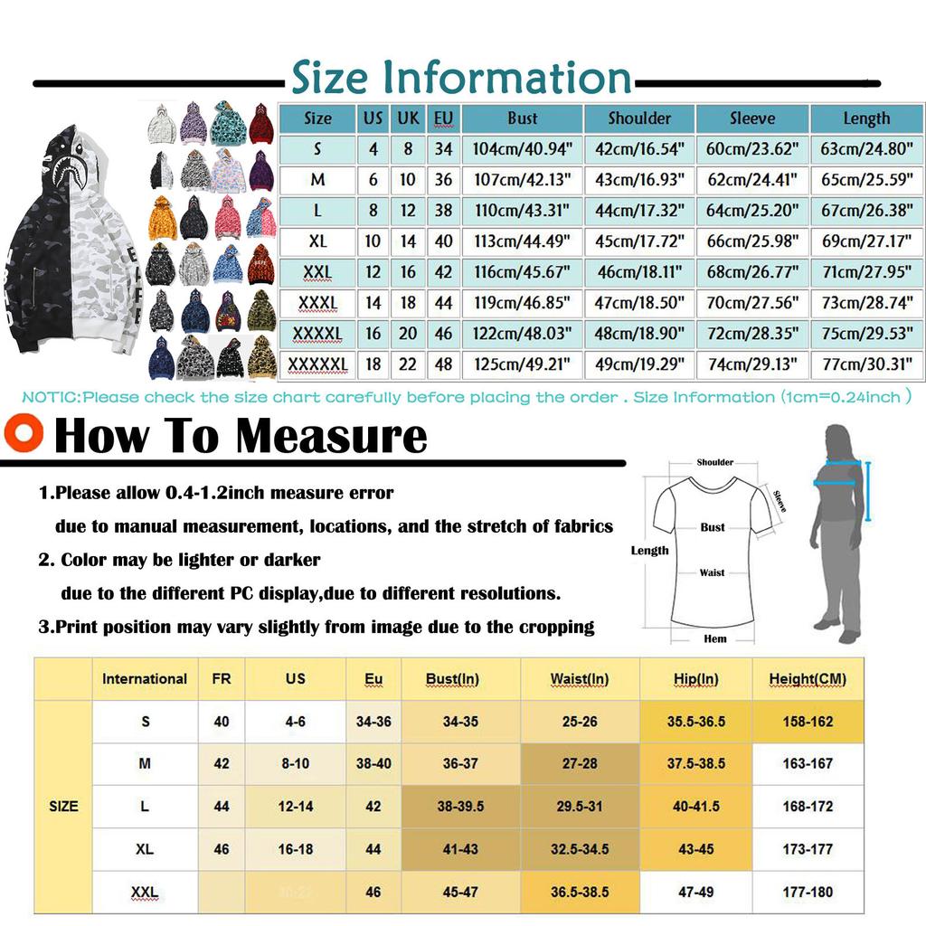 Japanese Style Shark Head Camouflage Zip Up Hoodie Full Zip Hooded Sweatshirt Casual Streetwear Fashion Outerwear for Men and Women