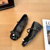 French Princess Mary Jane Shoes New Retro Pearl Bow One-word Buckle with Inner Height Increase Small Leather Shoes