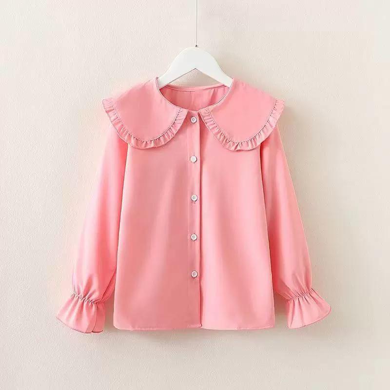 Girls Long Sleeved Blouse Doll Collar Spring Autumn Young Children's Clothing Korean Teen Girls Button White Shirts Spring Tops