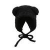 Lace-up Ear Protection Hat Warm Plush Beanie Cap Cute Bear Ears Knit Hat  Cold Weather
