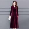 Elegant Velvet Long Qipao Dress – Over-Knee, Stylish, Thickened for Spring, Autumn, Winter.