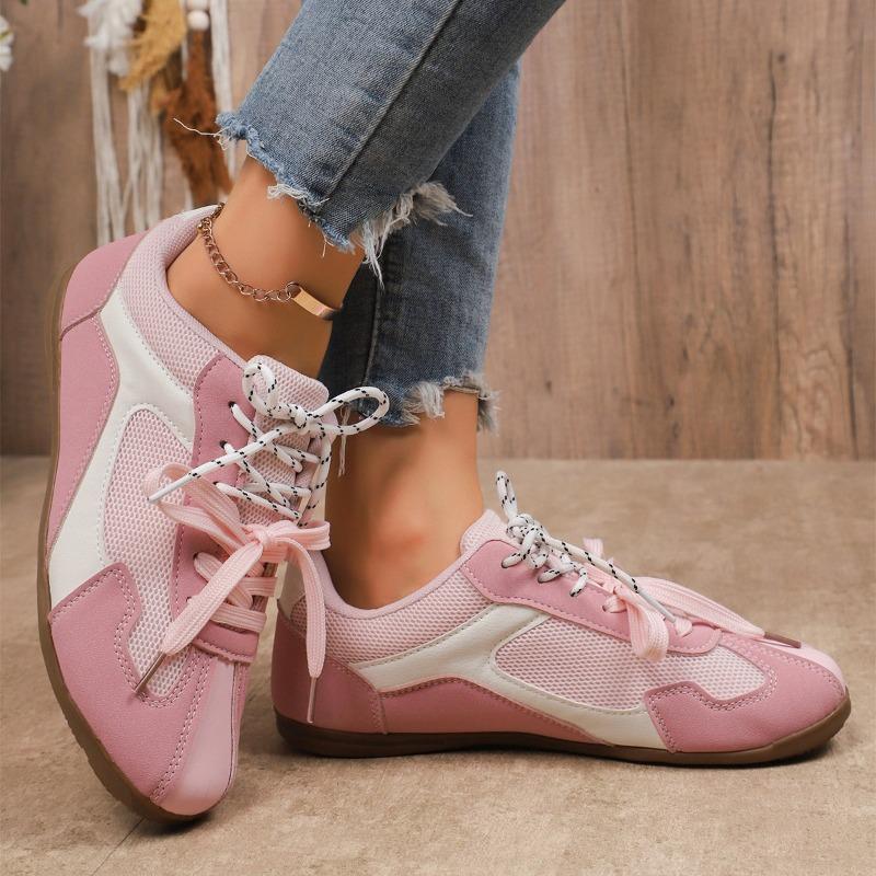 Vielseitige Freizeitschuhe für Frühling/Herbst – Atmungsaktive Zweifarbige Schnürschuhe mit Leopardenmuster, Retro-Flachschuhe, Deutsche Trainingsschuhe für Damen in Rosa