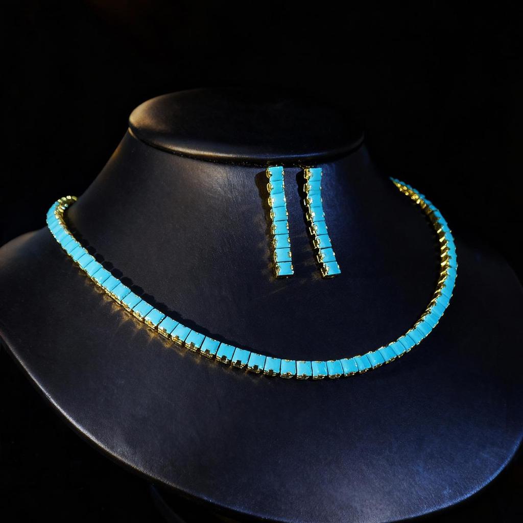 Gorgeous Blue Zircon Necklace & Earrings Set for Weddings and Banquets