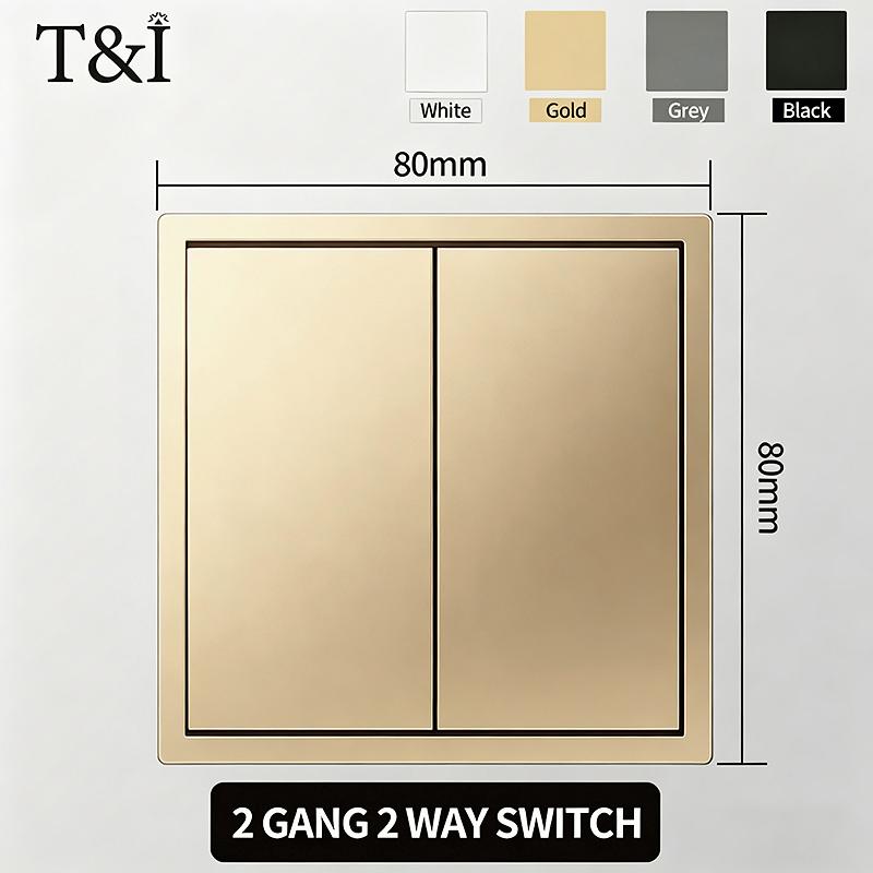 Flush Mount EU Electrical Socket 16A 250V with USB Type-C Charging 1/2 Gang Switch, 80x80mm Golden Panel for European Standard