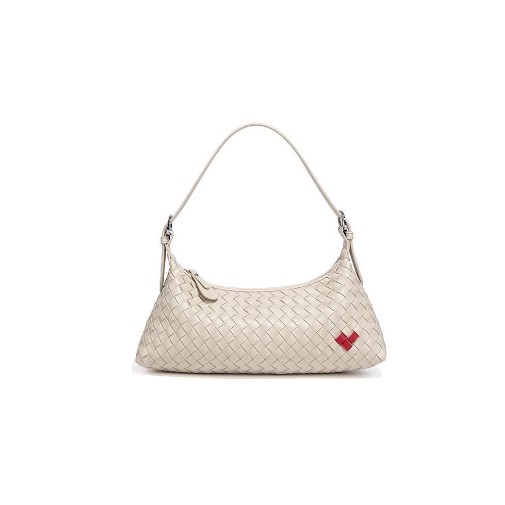 IELGY Hand-Woven Baguette Bag All-Match Commuter Underarm Bag White