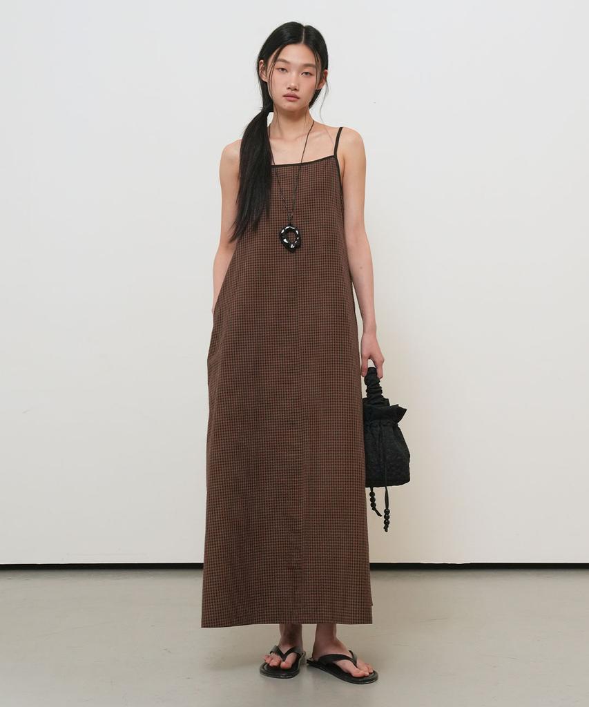 General Idea Check Sleeveless Long Dress [Dark Brown] / Gf2Lop519
