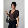 Women Solid Deep V Neck Short Sleeve Cinched Waist Sexy Casual Fitted Top
