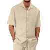 Men's Summer Hawaiian Solid Color Stripe Textured Breathable Loose Button Shirt