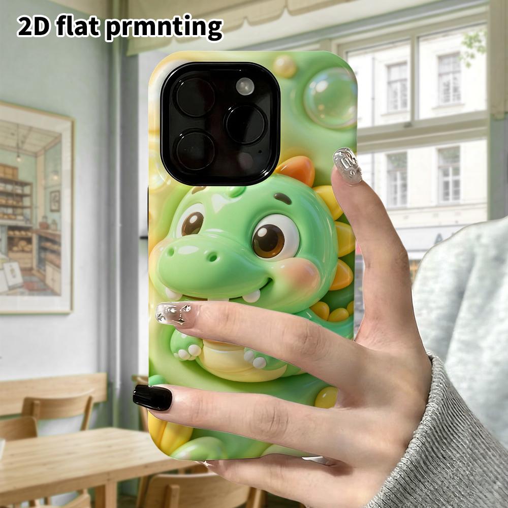 Phone Case: 2D Flat Design Suitable for iPhone 18 17 16 15 14 13 Pro Protective Case, Green Little Dinosaur, Perfect Christmas and Halloween Holiday G