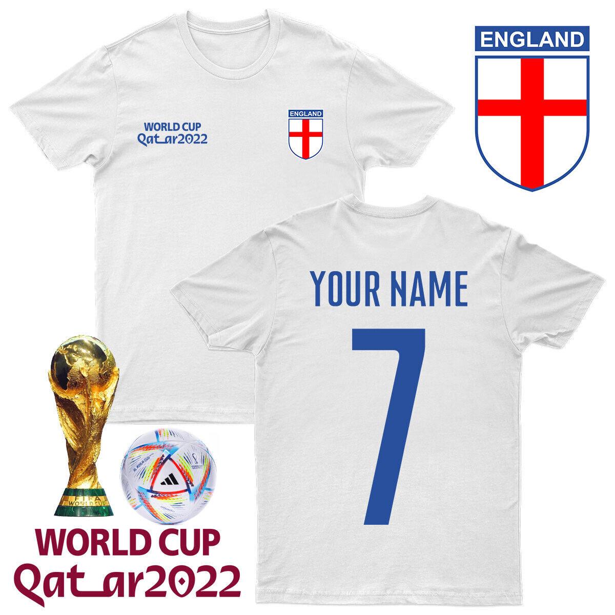 Personalised England 100% Cotton T-shirt Mens Tees Top Football Name Number Tee #WC 2XL