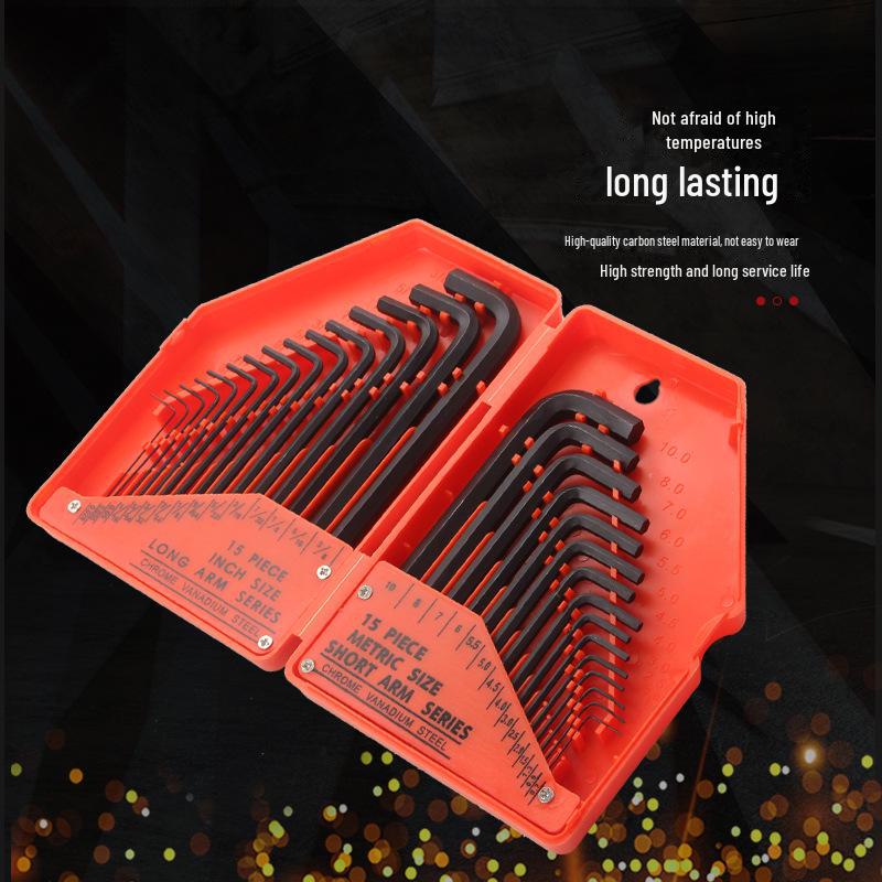 30-Piece Metric & Imperial L-Shaped Hex Socket Wrench Set - Polished Black, Chrome Vanadium Steel