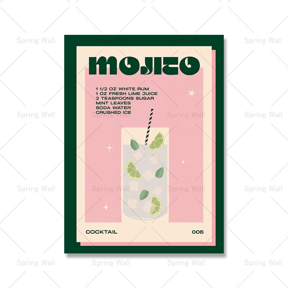 Modern Still Life Drinks Cocktails Strawberry Canvas Painting Coffee Shop Shop Bar Wall Print Poster Minimalist Art Home Decor