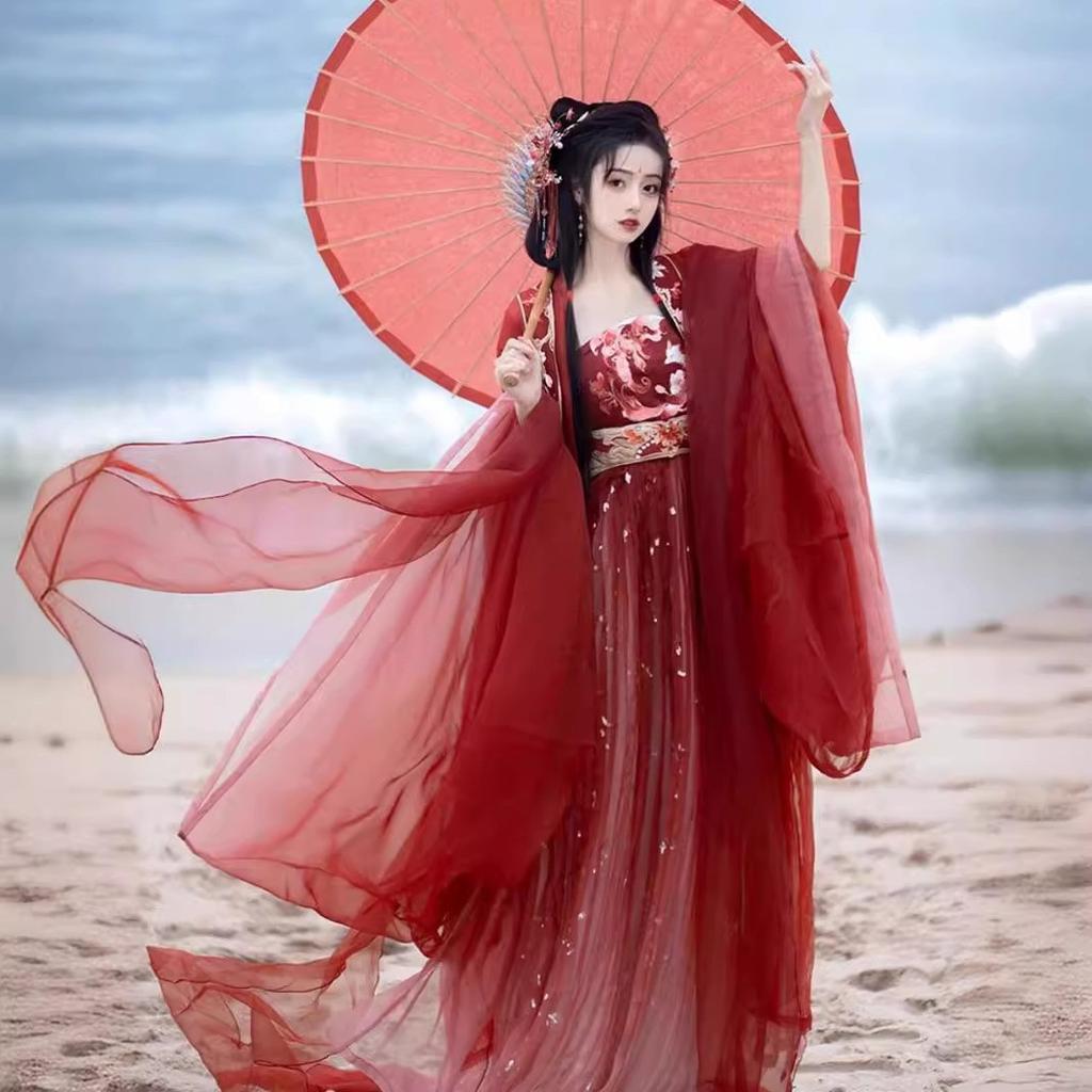 Autumn adult nine-tailed chest-length skirt, super fairy embroidered big-sleeved shirt, kako skirt, ancient style and beauty