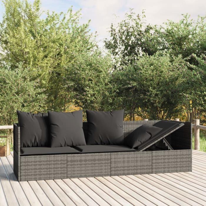 VidaXL Outdoor Lounge Bed with Cushions Grey Woven Resin 319564