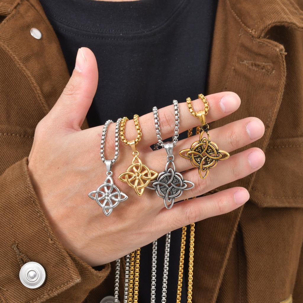 Collana Nodo Celtico Vnox per Uomo Ragazzo, Ciondolo Triquetra in Acciaio Inossidabile con Catena a Scatola Gioielli Amore Eterno Regali per Padre