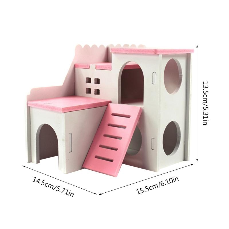 Wooden Hamster Deluxe Double Deck Villa Natural Living Hideout Hut Toy Small Animal Chew Toy for Hamster Cage