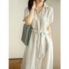 Luxury Summer Linen Dress with Stripes Thin and Comfortable High Quality Womens Fashion