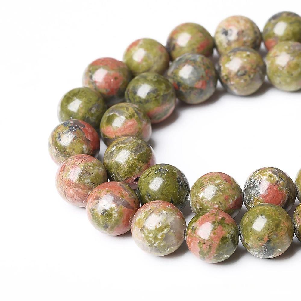 Natural Unaki Stone 4/6/8/10/12mm Red Green Beads 15"Strand Smooth Loose Spacer Beads for Jewelry Making DIY Bracelets Accessories