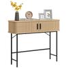 Vintage Hallway Console Table with 2 Sliding Tambour Doors, 100x30x80 Cm, Oak and Black