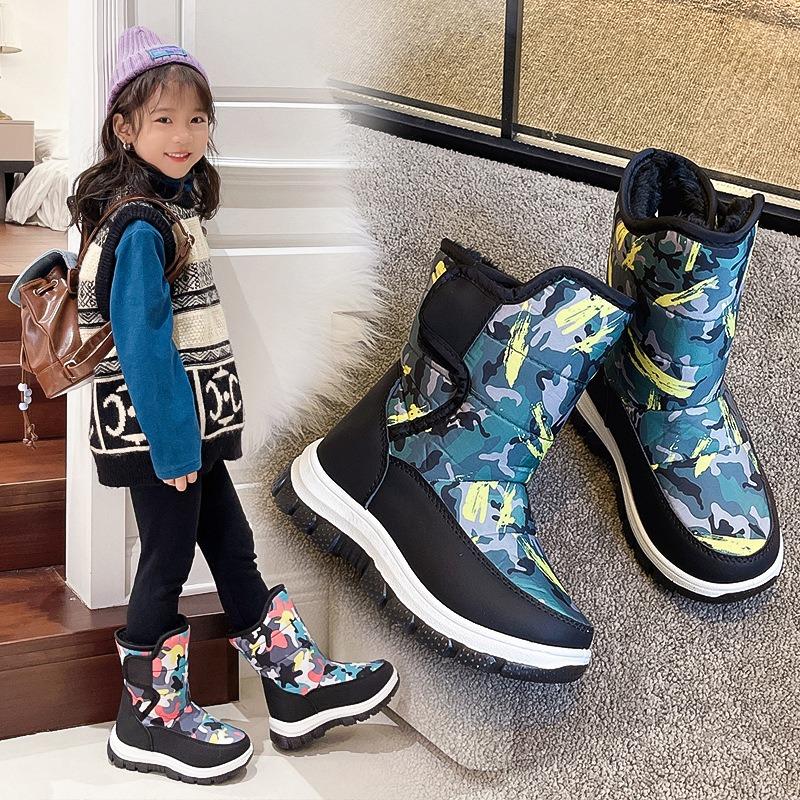 Stivali da neve da bambino transfrontalieri stivali da neve da ragazzo scarpe di cotone stivali di cotone da ragazzo velluto produttori all'ingrosso inverno nuovi modelli