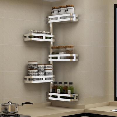 304 Stainless Steel Wall-Mounted Rotating Kitchen & Bathroom Corner Shelf Rack