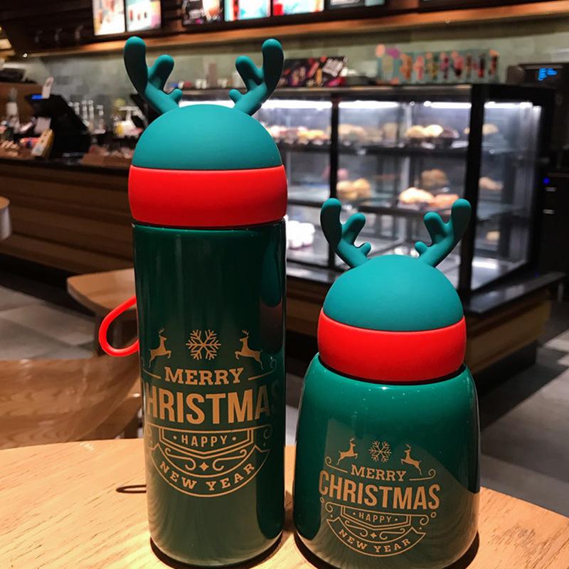 

Christmas Personalized Antler Portable Outdoor Parent-Child Water Bottle Fat cup зелёный