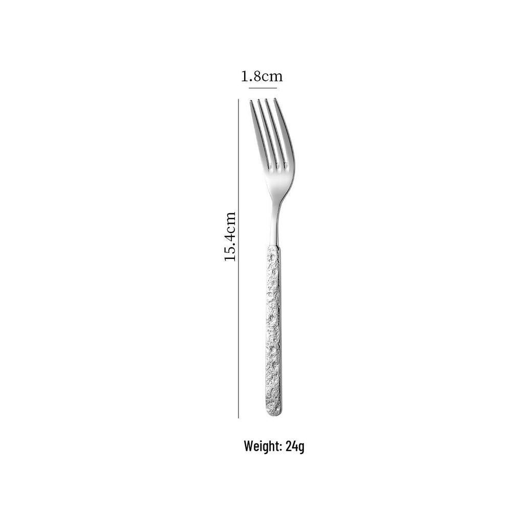 Gold-Plated Western Cutlery Set: Ice Crack Pattern Stainless Steel Fork, Knife, Spoon - Five Pieces.