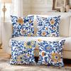 4pcs Blue Flower Cushions Pillowcase Polyester Cushion Cover Throw Pillow Pillowcover Home Car Sofa Decor