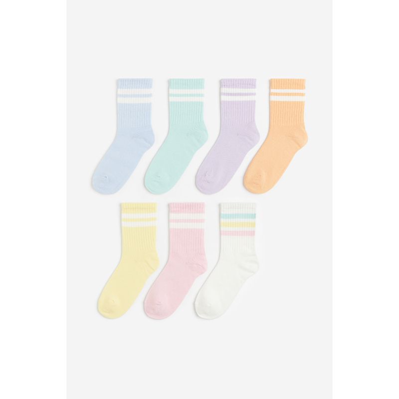 

HM Детская одежда Чулки для девочек 7 пар Летние Мягкие Клетчатые Тонкой вязки Носки 1133559 14-16 Light blue/light green Turquoise