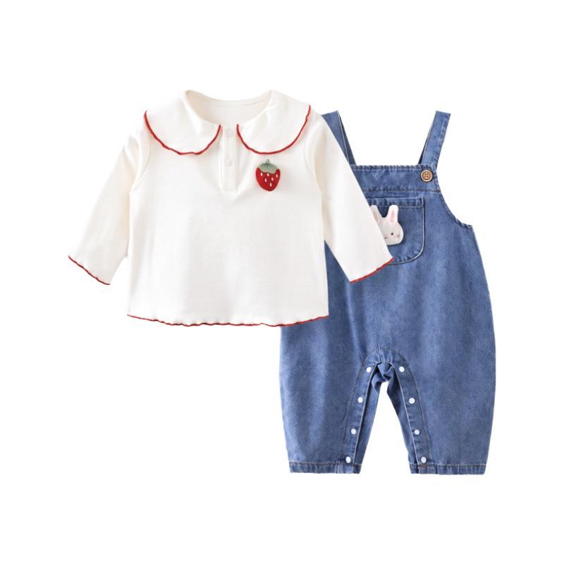 Youqi Autumn 2025 Denim Baby Girl Pants Set: Two-Piece Outdoor Wear