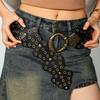 Retro Geometric Leather Waist Chain Belt with Rivet Patchwork – Trendy, Versatile Statement Piece