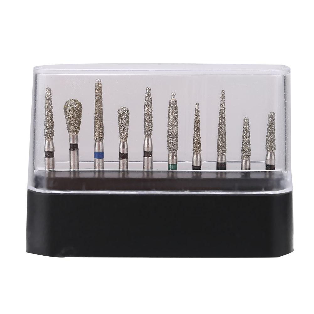 10pcsset Fraises Diamantées Dentaires FG 1.6mm Pièce à Main Haute Vitesse Embouts Émeri