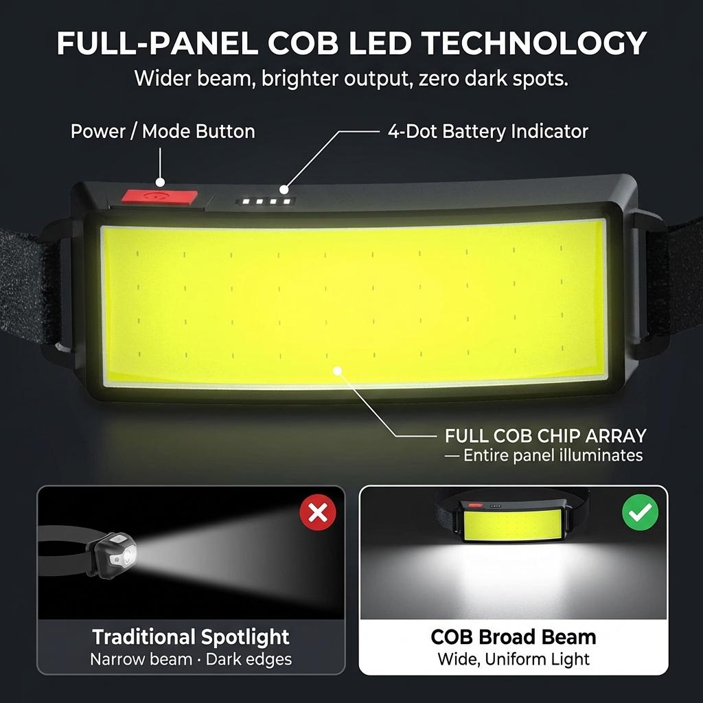 COB 180° Projektör LED Kafa Lambası El Feneri El Feneri 3 Mod Dahili USB Şarj Edilebilir Pil Kafa Lambası Yürüyüş Kamp Lambası