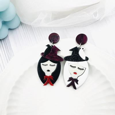 Asymmetric European and American Design, Witch Girl Earrings, Acrylic Fashion Earrings