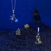 Witch on a broomstick with a glow-in-the-dark star silver pendant, 925 silver beads