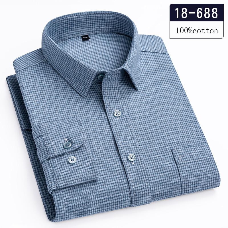 Luxury Hight Qulity 100%Cotton Long-sleeve Shirts for Men Slim Fit Casual Plaid Shirt Houndstooth Office Clothes Elegant Tops