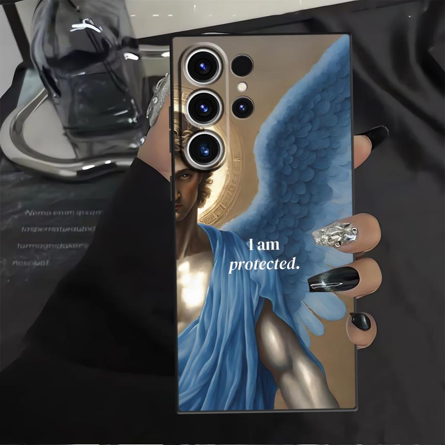 Case for Samsung Galaxy S21 FE S20 S9 S10 S24 Plus Note 8 9 10 20 Ultra S23 Ultra S25 Edge Black Soft Phone Cover Angel Art