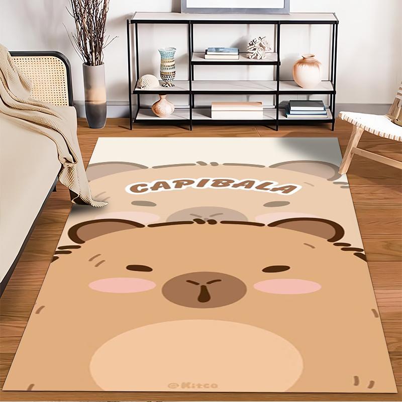 Tappeto con Disegno di Capibara Cartone Animato Carino, Tappetino Beige Morbido e Confortevole Adatto all'uso come antiscivolo per soggiorno, camera da letto, divani