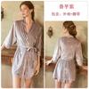 Women's French Velvet Lace Butterfly Print Push Up Removable Pads Sheer Backless Sleep Dress with Robe