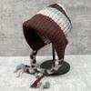 Big Head Circumference Shows Small Face, Contrasting Stripes, Thickened Warm Knitted Wool Hat, Children'S Braided Ear Hat