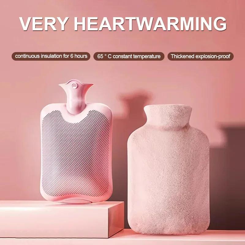 1L/2L Hot Water Bag Soft Plush Warm Water Bag Pouch Faux Rabbit Fur PVC Hot Water Bottle Neck Shoulder Back Hand Legs Waist