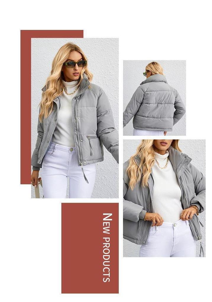 2023 Women's European & American Style Short Stand-Collar Down Cotton Jacket with Zipper
