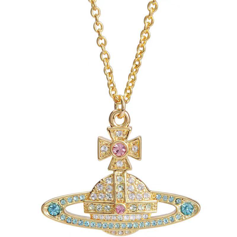 Kaiserinwitwe Leichter Luxus Diamant Saturn Halskette - Vielseitige Schlüsselbein Kette für Damenmode