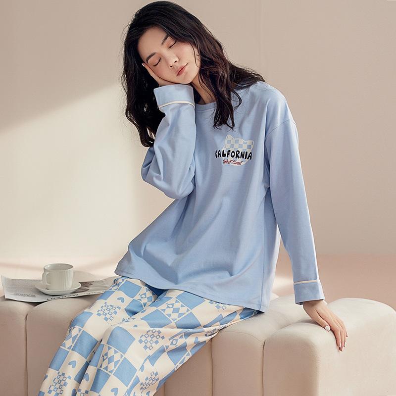 

Пижамы, женские хлопковые брюки с круглым вырезом и длинными рукавами, костюм из двух предметов, тонкая домашняя одежда, которую можно носить на улице весной XXL