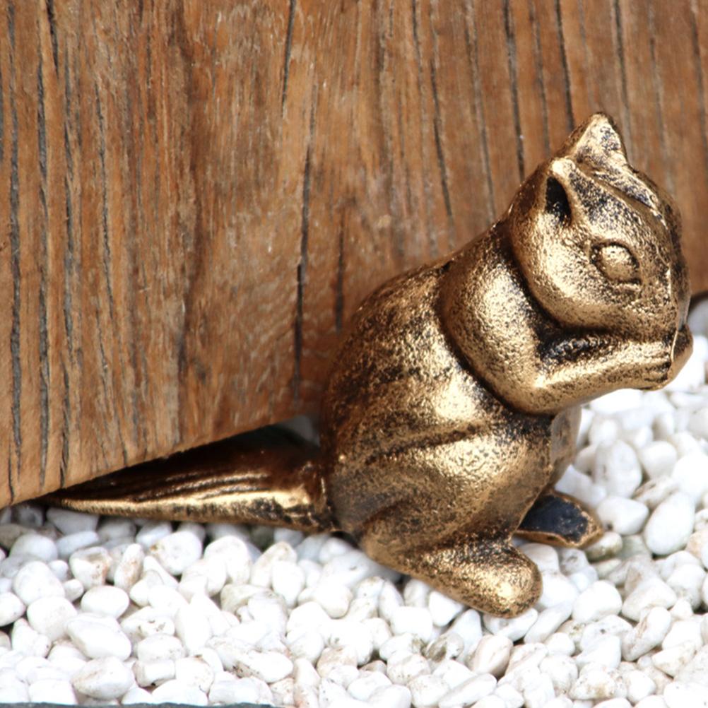 Squirrel Door Stopper Cast Iron Weighted Antislip Tall Door Stoppers Safety Door Wedge Animal Hardware Home Decor dorato