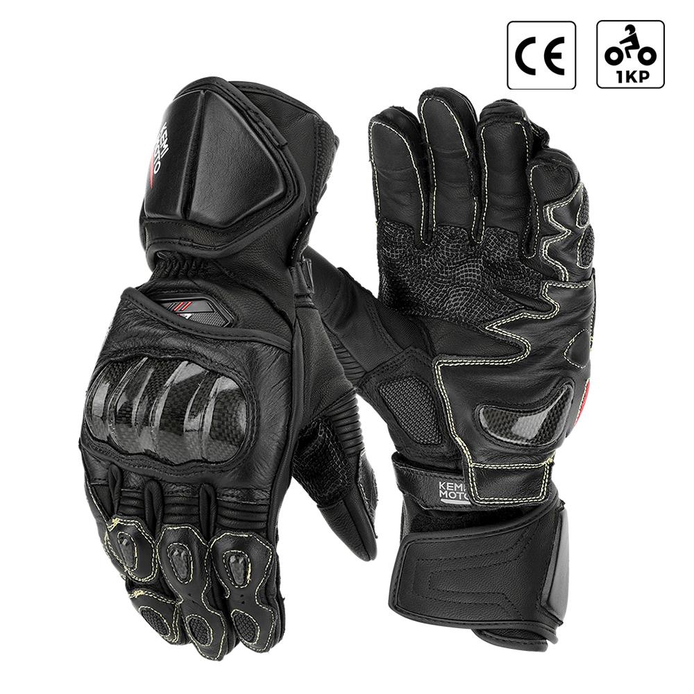 KEMIMOTO Motorcycle Gloves Leather Long Cuff Racing Gloves Summer Autumn Kevlar Knuckle Protect Moto Glove For Men Professional M чёрный