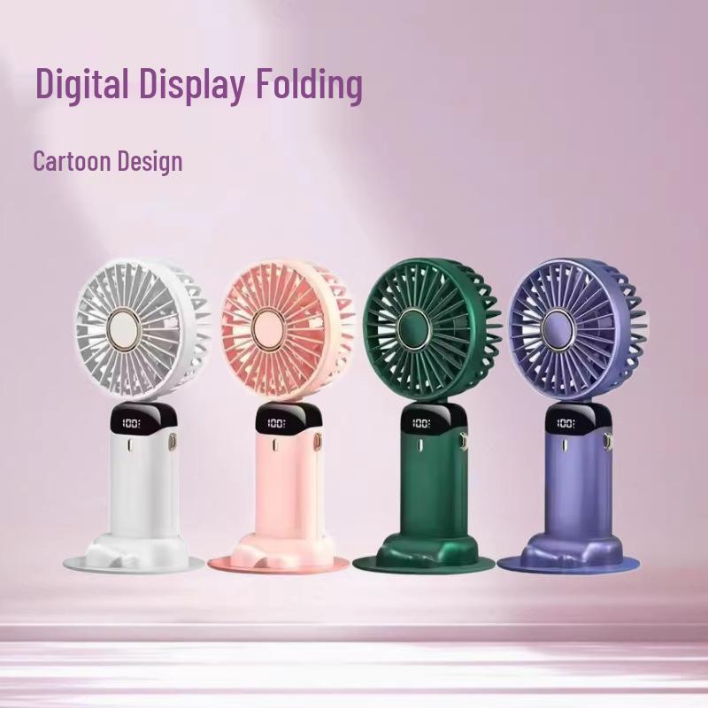 

2026 Rechargeable Mini Ice Pack Desktop Fan with Digital Display - Foldable, Handheld, Cartoon Design, Small Electric Fan 13x15 cm