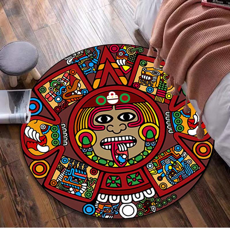 1Pc Aztec Circular Print Rug - home decoration Carpet For Living Room Bedroom Flooring Computer Chair Area Rug