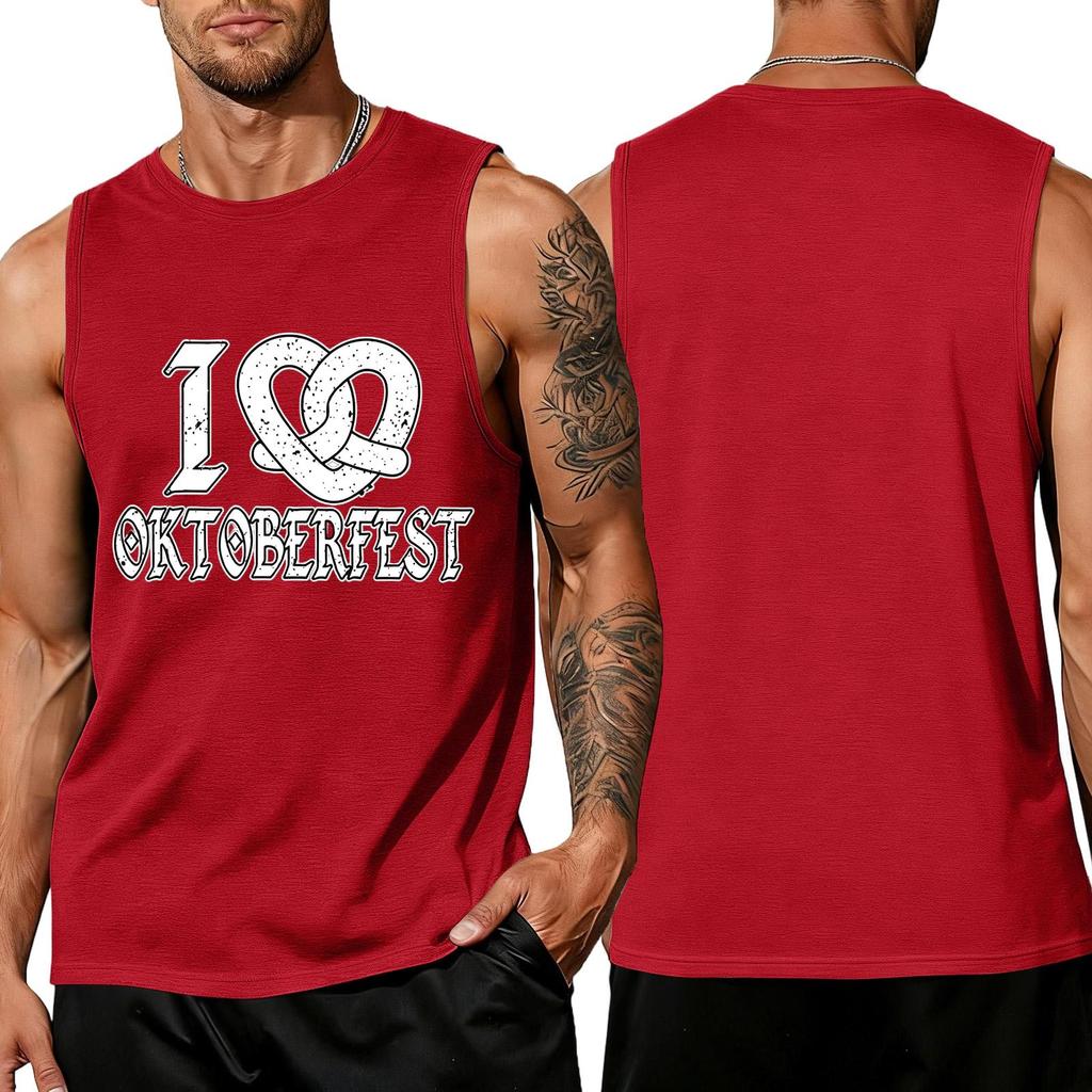 Men's Oktoberfest Graphic Tank Top, Relaxed Fit Sleeveless T-Shirt for Summer Festivals and Casual Wear